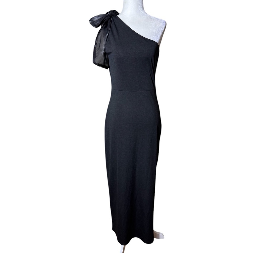 Elegant Black One-Shoulder Dress With Bow Women's Size Small